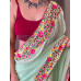 Sarees: New Arrivals: PURE GEORGATE SAREE   WITH ALL OVER  5MTR SEQUENCE WORK WITH BEAUTIFUL BORDER AND CONTRAST BANGLORI SILK BLOUSE WITH ALL.OVER BUTTIS